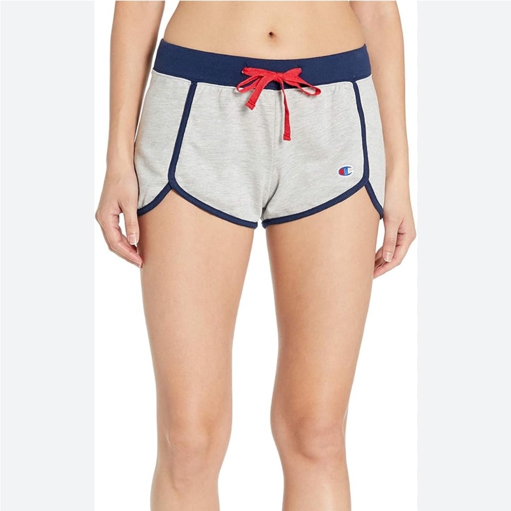 ⚡️198 Champion Women’s Lounge Shorts Gray Blue Trim Drawstring Sleep Boxer M